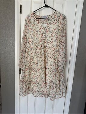 Polagram Tiered Floral V-Neck Long Sleeve Babydoll Dress Size Large multicolored